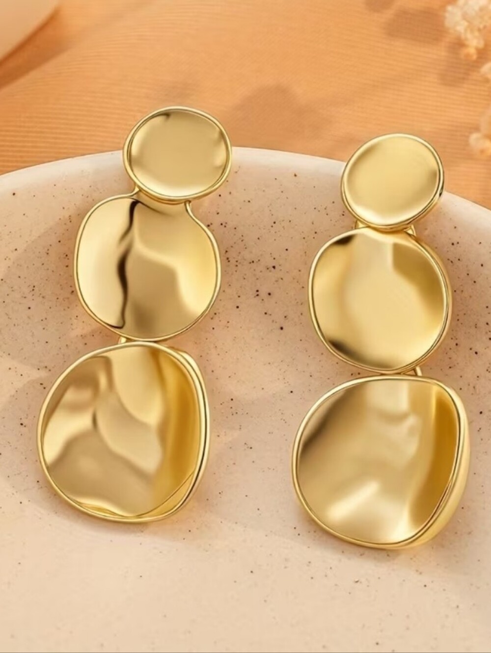 Artisan Bold Gold Organic Three-Tier Drop Earrings